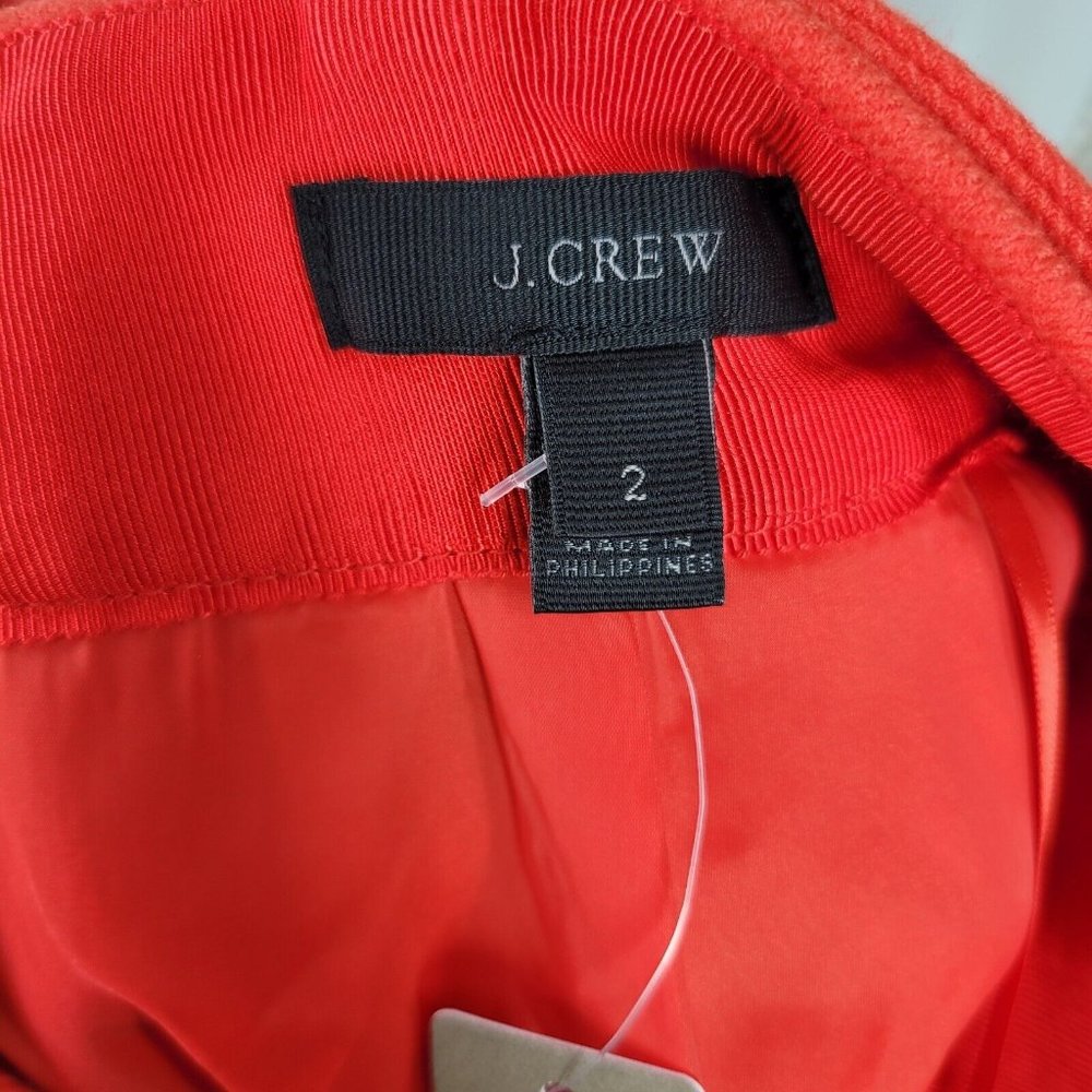 NEW J. Crew Double Serge Wool Skirt Orange Flame Size 2 Belted Lined Career - Picture 6 of 10